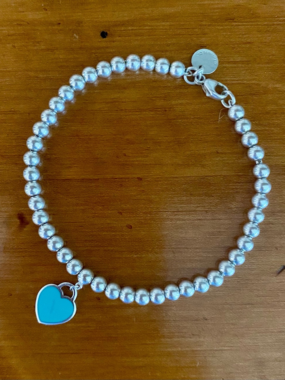 Tiffany & Co. Sterling Silver Enamel Mini Heart Tag Bead Bracelet